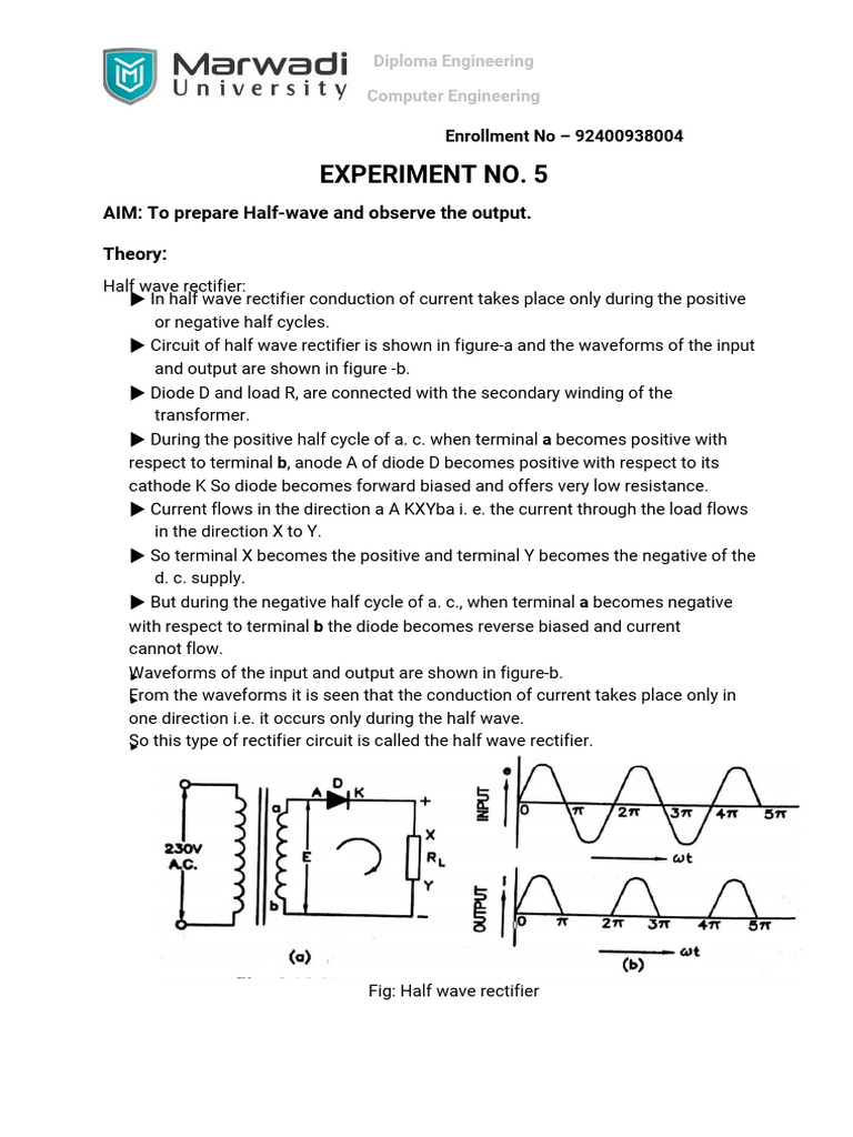 Half-Wave Rectifier Experiment Guide | PDF