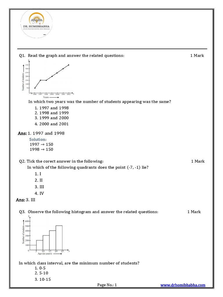 Graph Analysis Worksheet for Std 8 Maths | PDF | Cartesian Coordinate ...