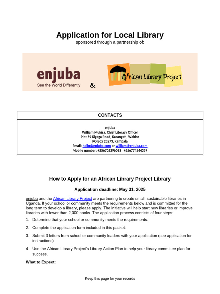 Local Library Application Guide Uganda | PDF | Libraries | Schools
