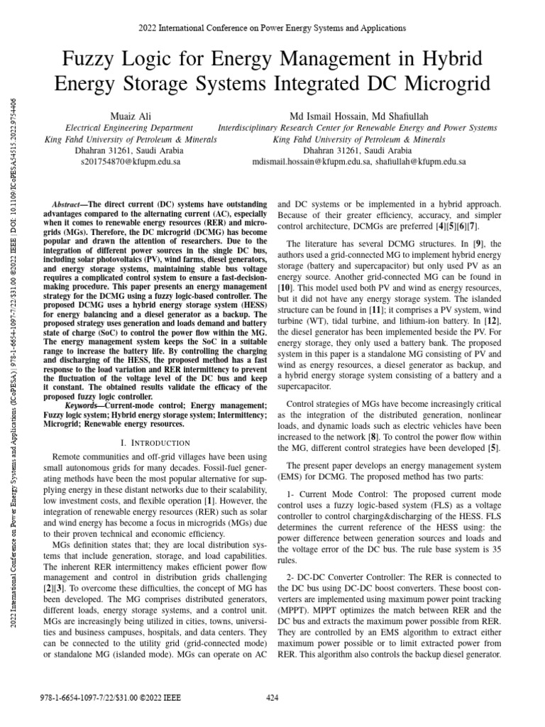 Fuzzy Logic for DC Microgrid Energy Management | PDF | Photovoltaic ...