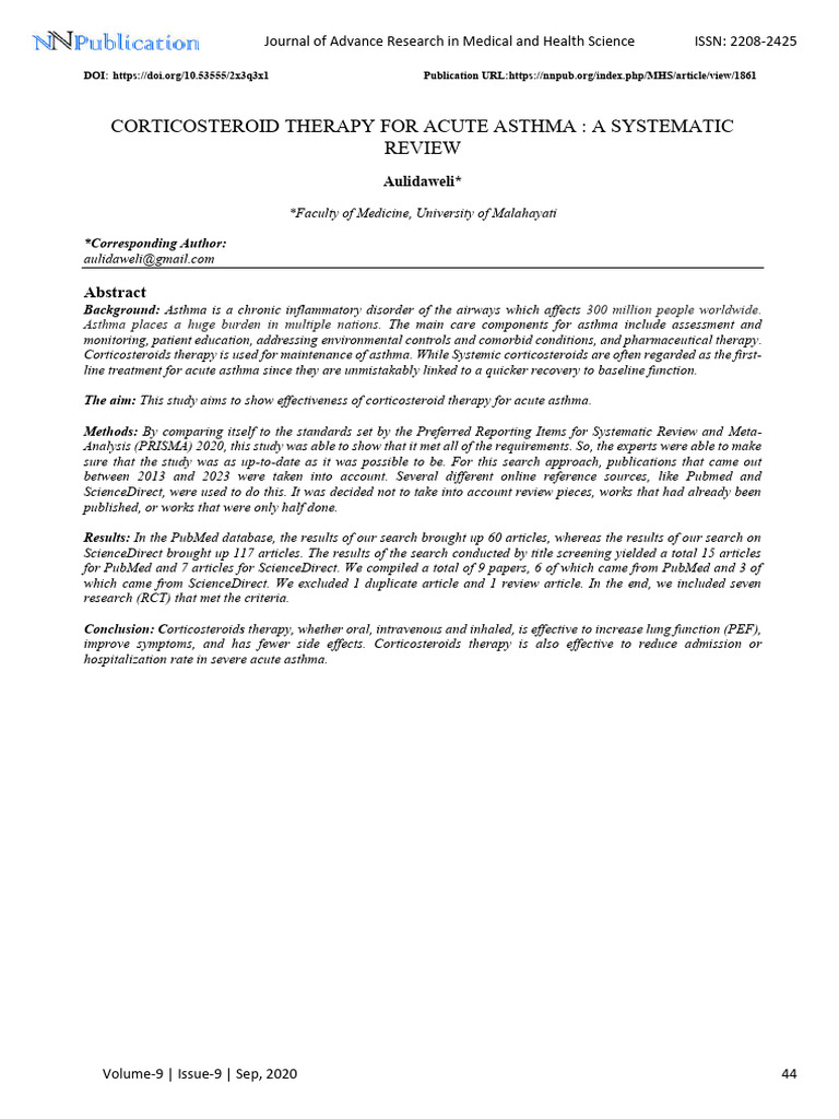 Corticosteroid Therapy For Acute Asthma A Systemat | PDF | Asthma ...