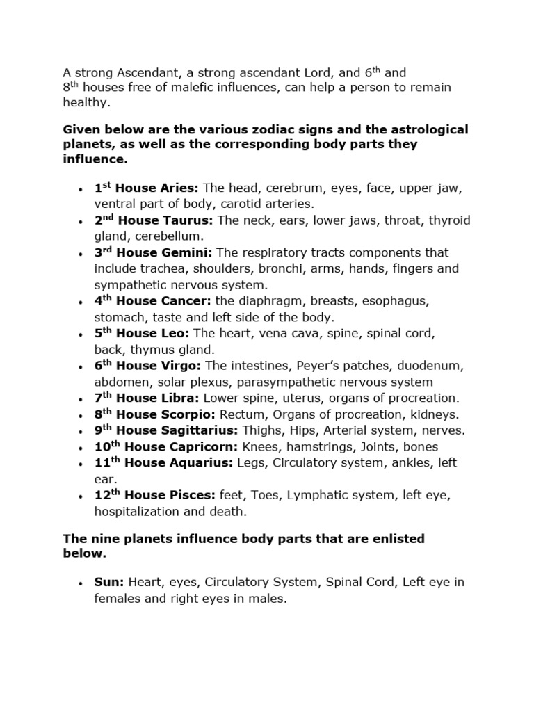 Astrological Influences on Health | PDF | Planets In Astrology | Human Body