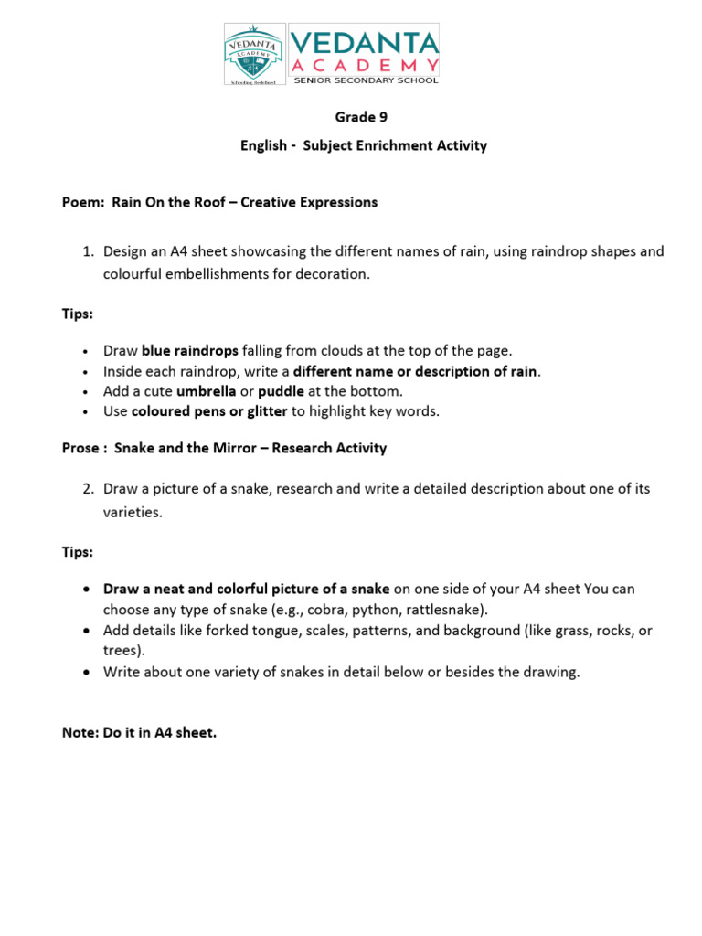 Grade 9 Creative English Activities | PDF