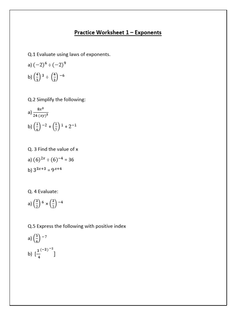 Exponents Practice Worksheet | PDF