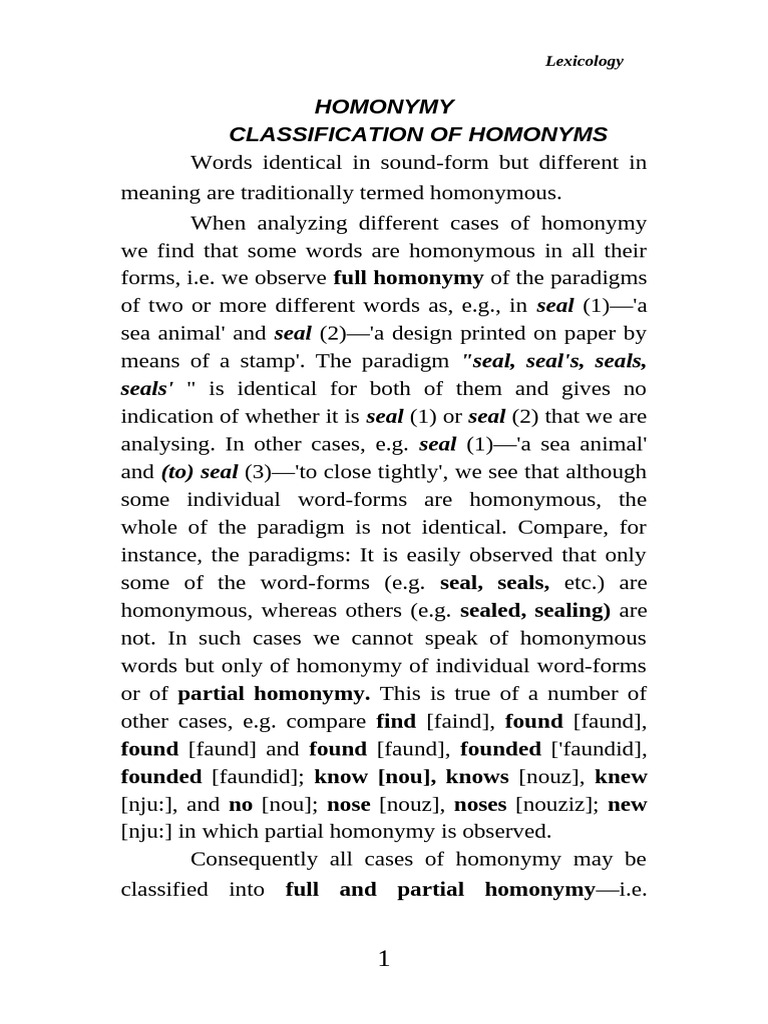 Classification of Homonyms Explained | PDF | Part Of Speech | Word