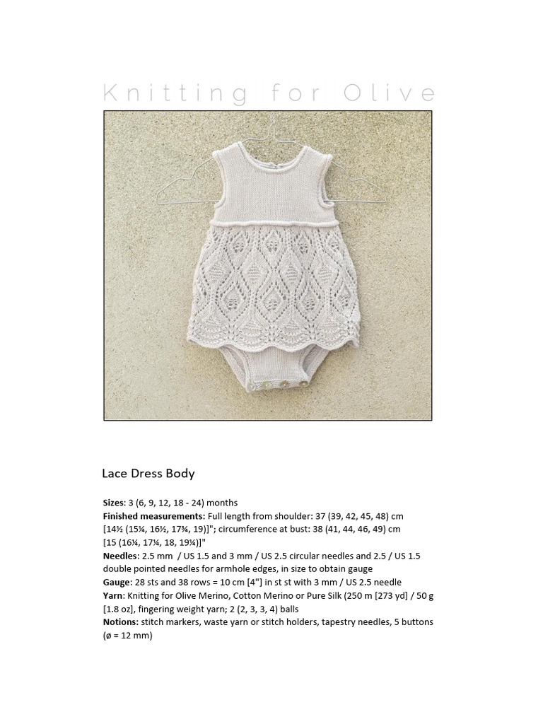Lace Dress Bodysuit Knitting Pattern | PDF | Knitting | Knitting Needle