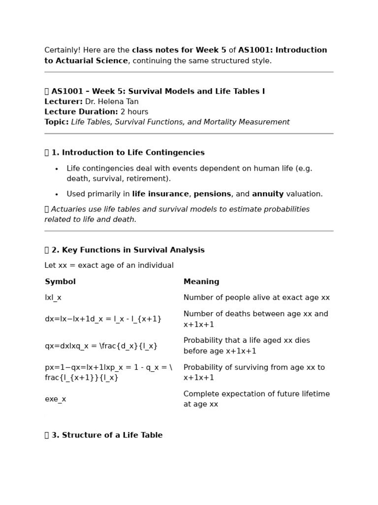 Week 5: Survival Models & Life Tables | PDF | Actuarial Science ...