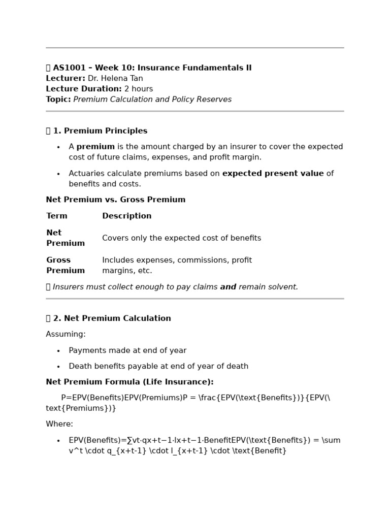 Insurance Premiums and Reserves Explained | PDF | Insurance | Present Value