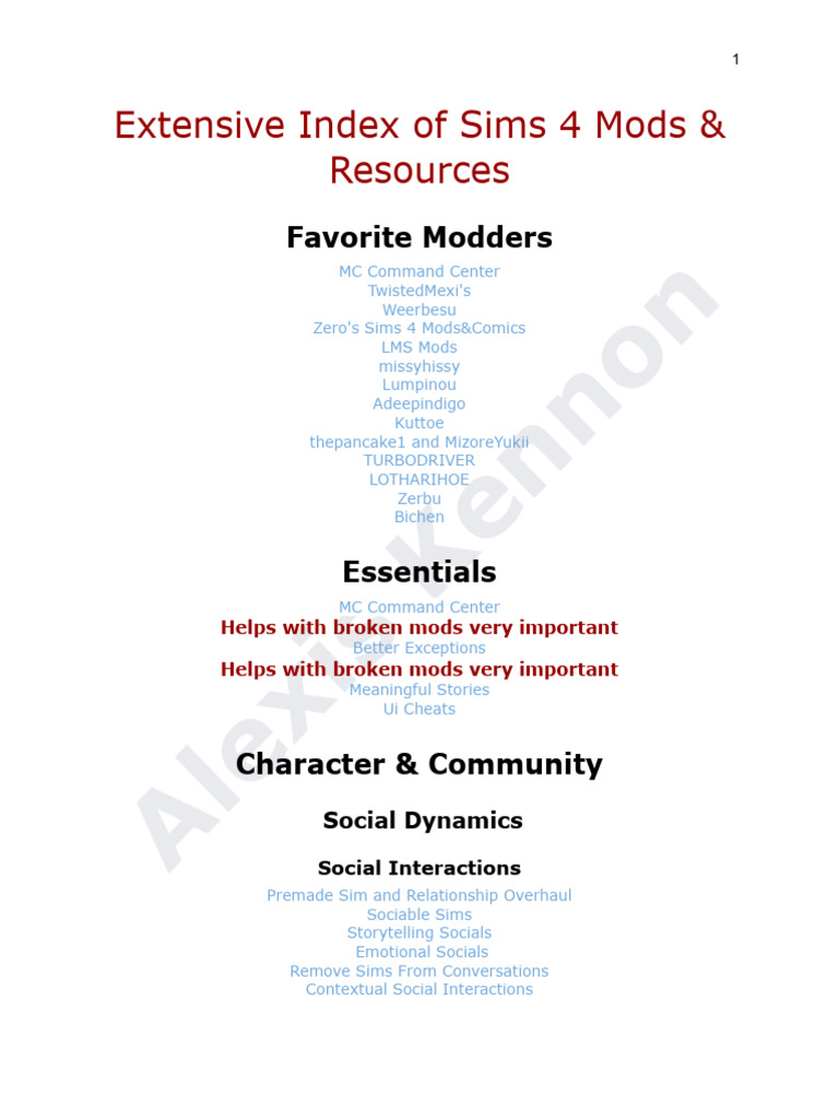 Comprehensive Sims 4 Mods Index | PDF | Werewolves | Romance (Love)