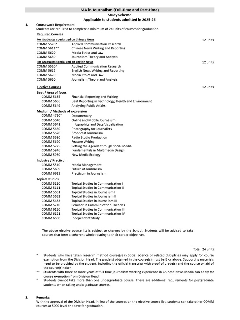 MA in Journalism Course Structure | PDF | Journalism | Communication