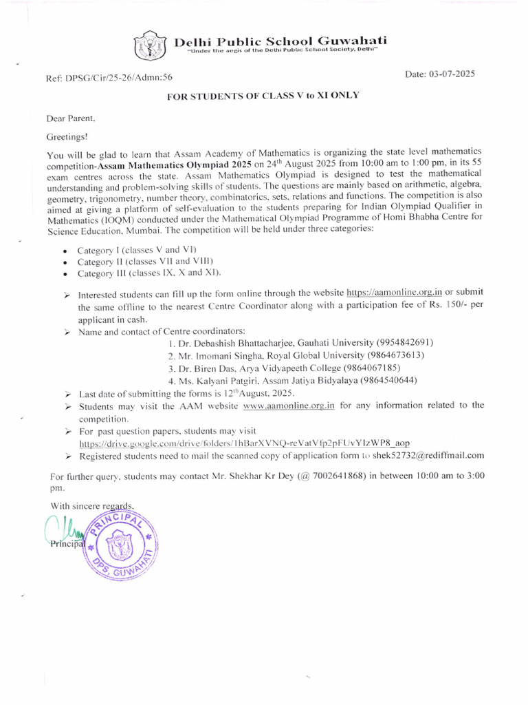 Assam Mathematics Olympiad 2025 Details | PDF | Rectangle | Polynomial