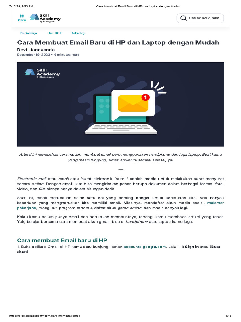 Cara Membuat Email Baru Di HP Dan Laptop Dengan Mudah | PDF