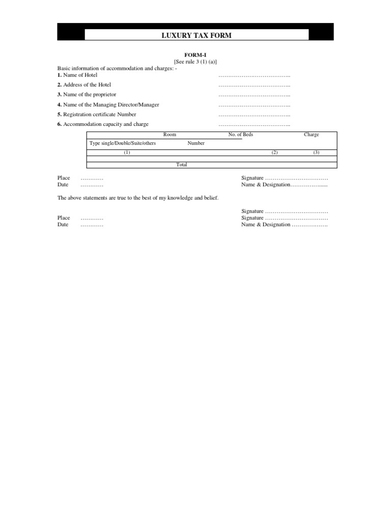 Luxury Tax Form Receipt Taxes