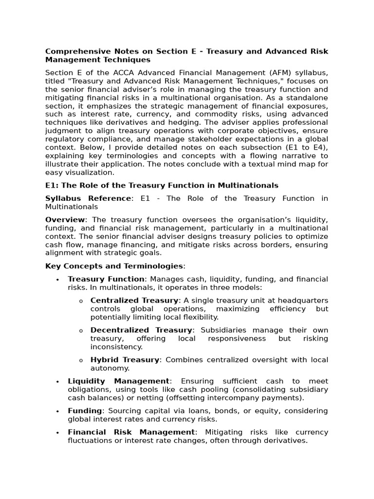 Treasury & Risk Management Techniques | PDF | Financial Risk ...