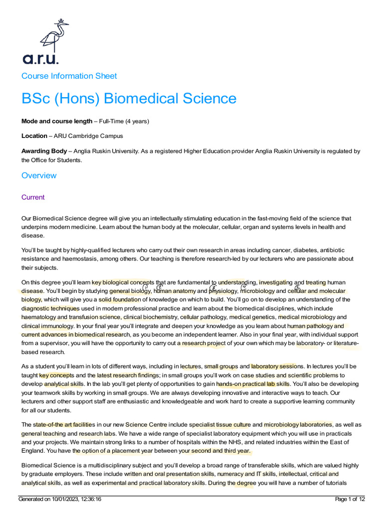 Biomedical Science Foundation Year Overview | PDF | Pathology | Genetics