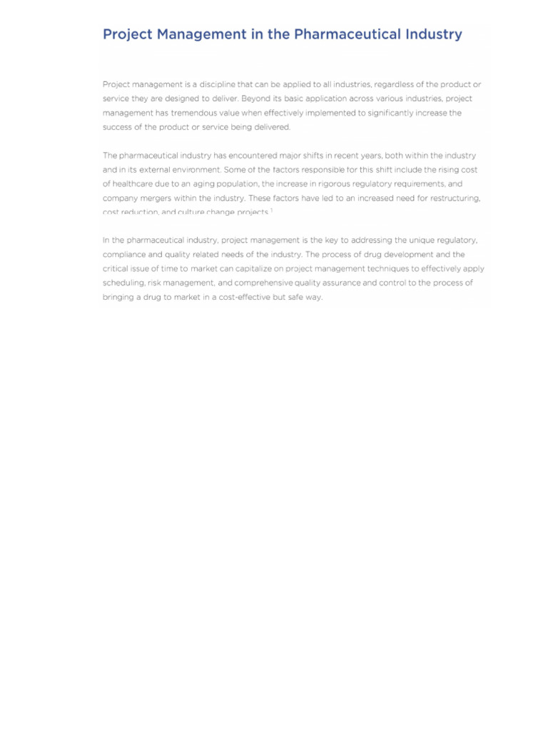 Project Management in Pharma Industry | PDF