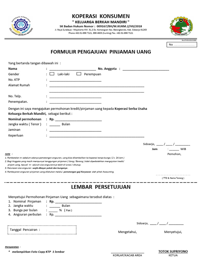 Formulir Pengajuan Pinjaman Uang | PDF