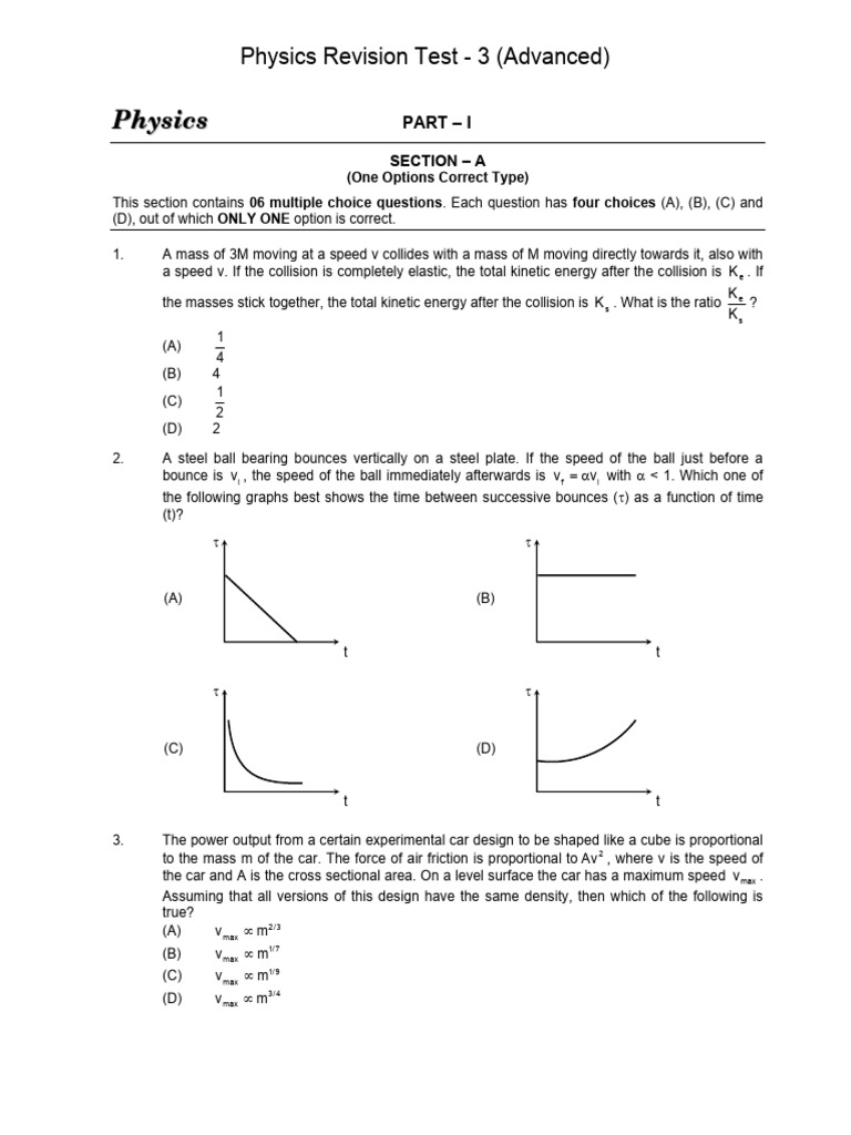 Physics Revision Test - Advanced MCQs | PDF | Force | Velocity
