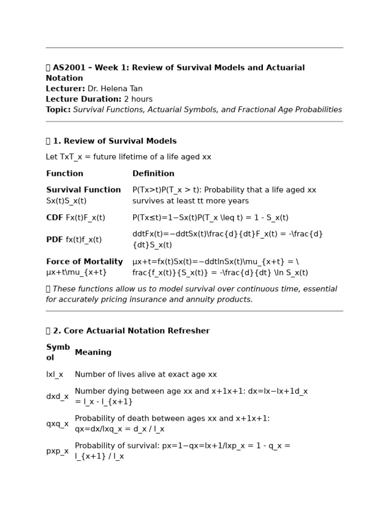 AS2001 Actuarial Mathematics - Week One | PDF | Mathematics | Probability