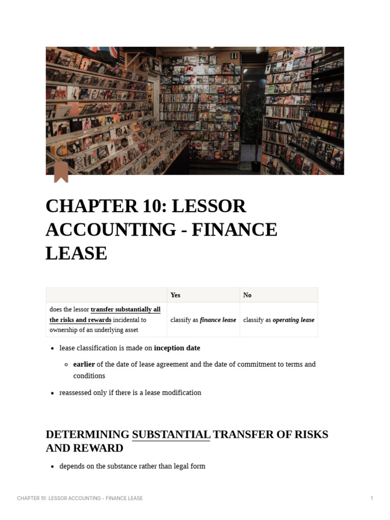 Lessor Accounting for Finance Leases | PDF