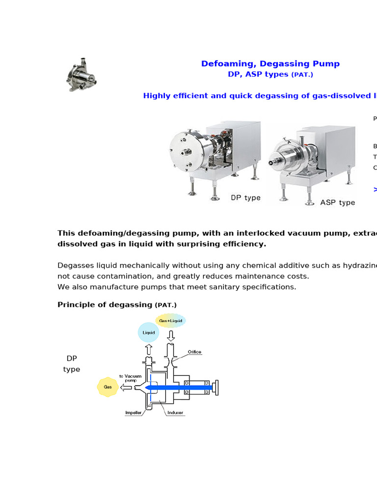 Efficient Defoaming/Degassing Pumps | PDF | Pump | Liquids