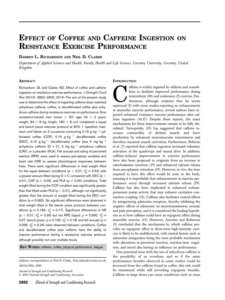 EFFECT OF COFFEE AND CAFFEINE INGESTION ON RESISTANCE EXERCISE ...