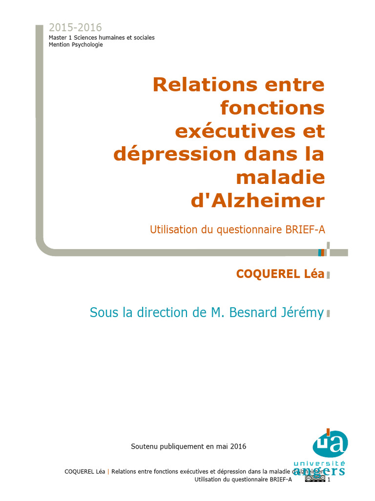 Dépression et fonctions exécutives dans Alzheimer | PDF | Dépression ...