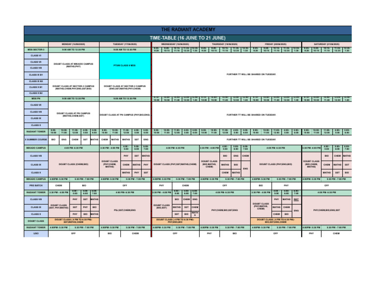 Time Table (16 June To 21 June) SC | PDF