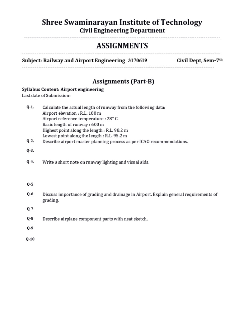 Airport Engineering Assignments Guide | PDF | Runway | Aviation