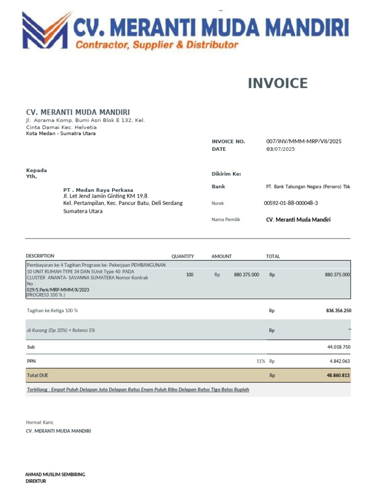 Invoice Pembayaran Proyek Pembangunan | PDF