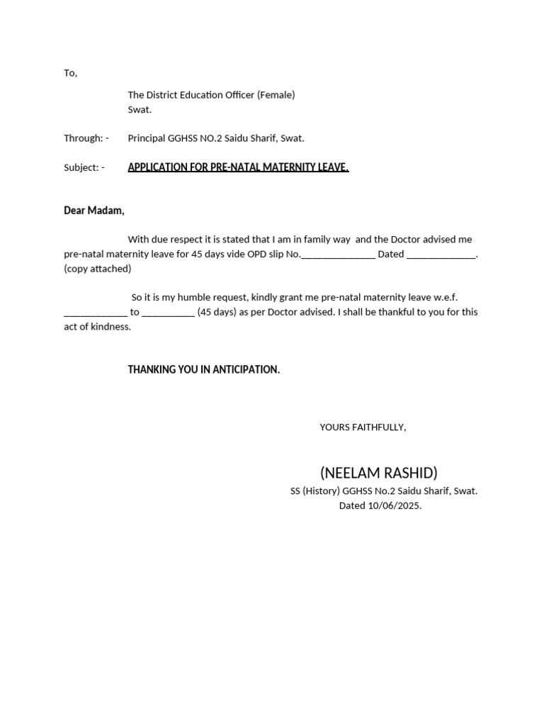 Maternity Leave Application Template | PDF