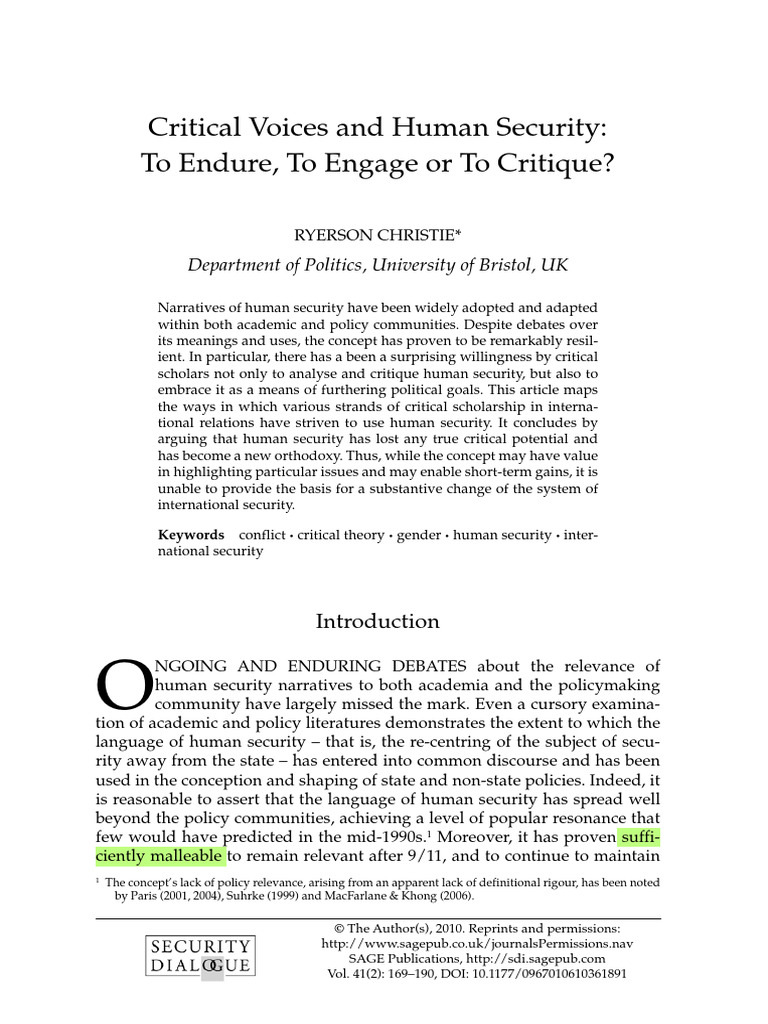 Critical Perspectives on Human Security | PDF | Gender | Gender Studies