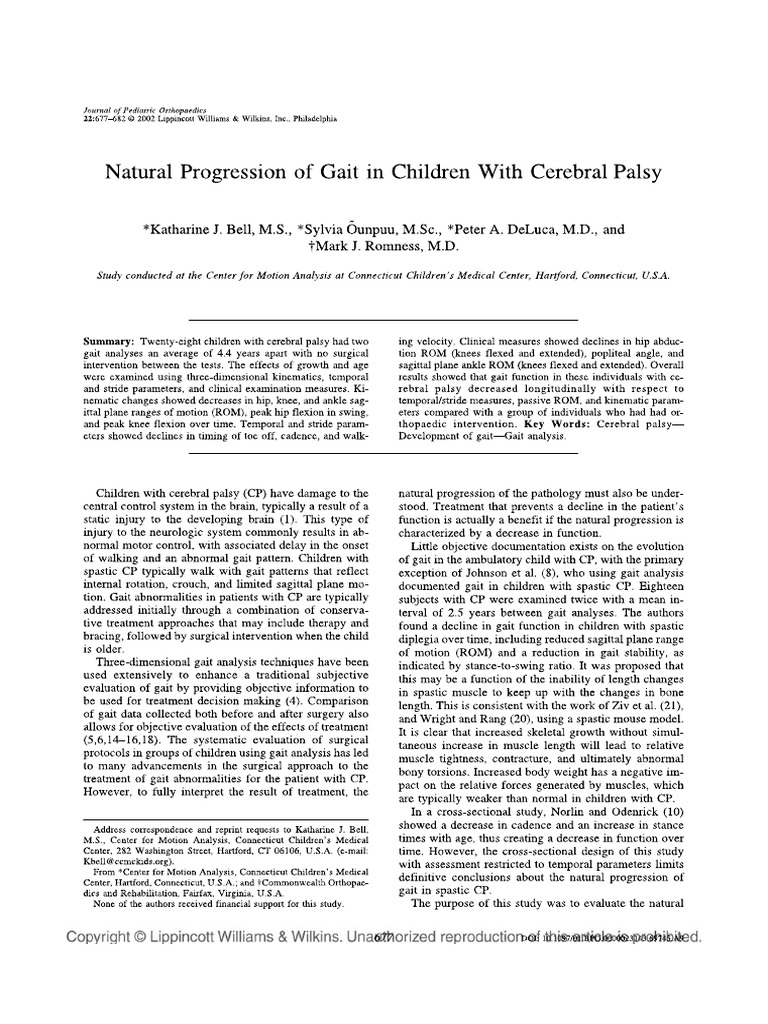 PDFC-Natural Progression of Gait in Children With Cerebral Palsy | PDF