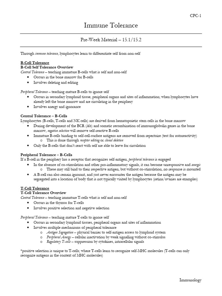 Immune Tolerance and Autoimmunity Overview | PDF | T Cell | Immune ...