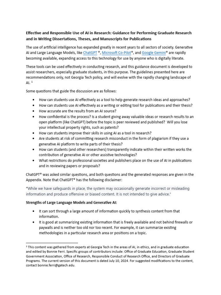 Responsible AI Use in Graduate Research | PDF | Artificial Intelligence ...