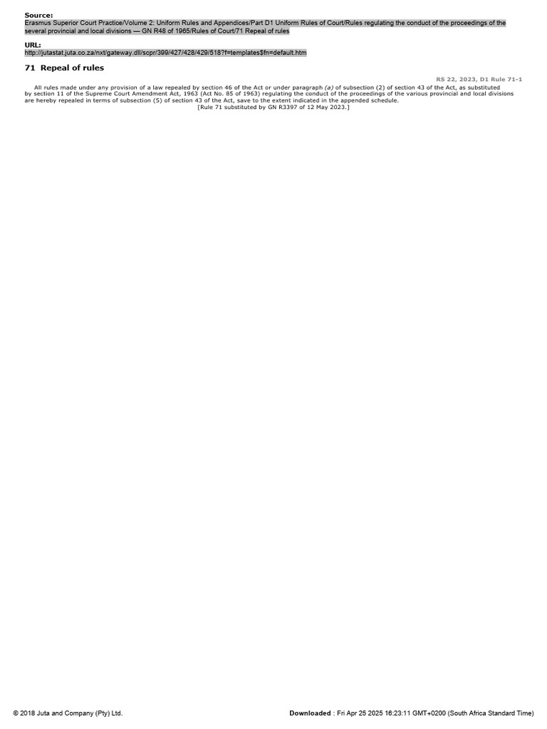 71 Repeal of Rules | PDF
