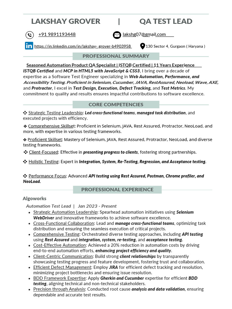 Lakshay Grover Resume | PDF | Selenium (Software) | Software Testing