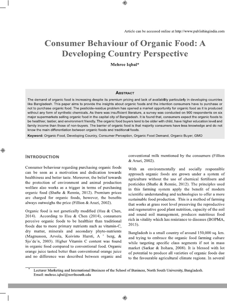 Consumer Behaviour of Organic Food | PDF