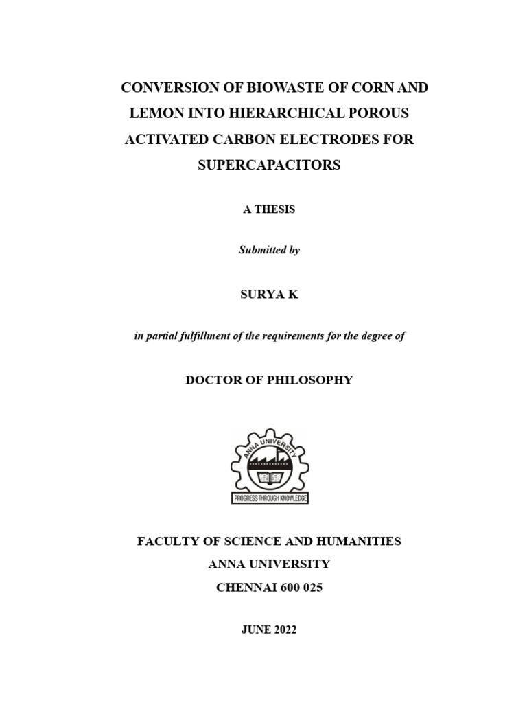 Conversion of Biowaste of Corn and Lemon Into Hierarchical Porous ...