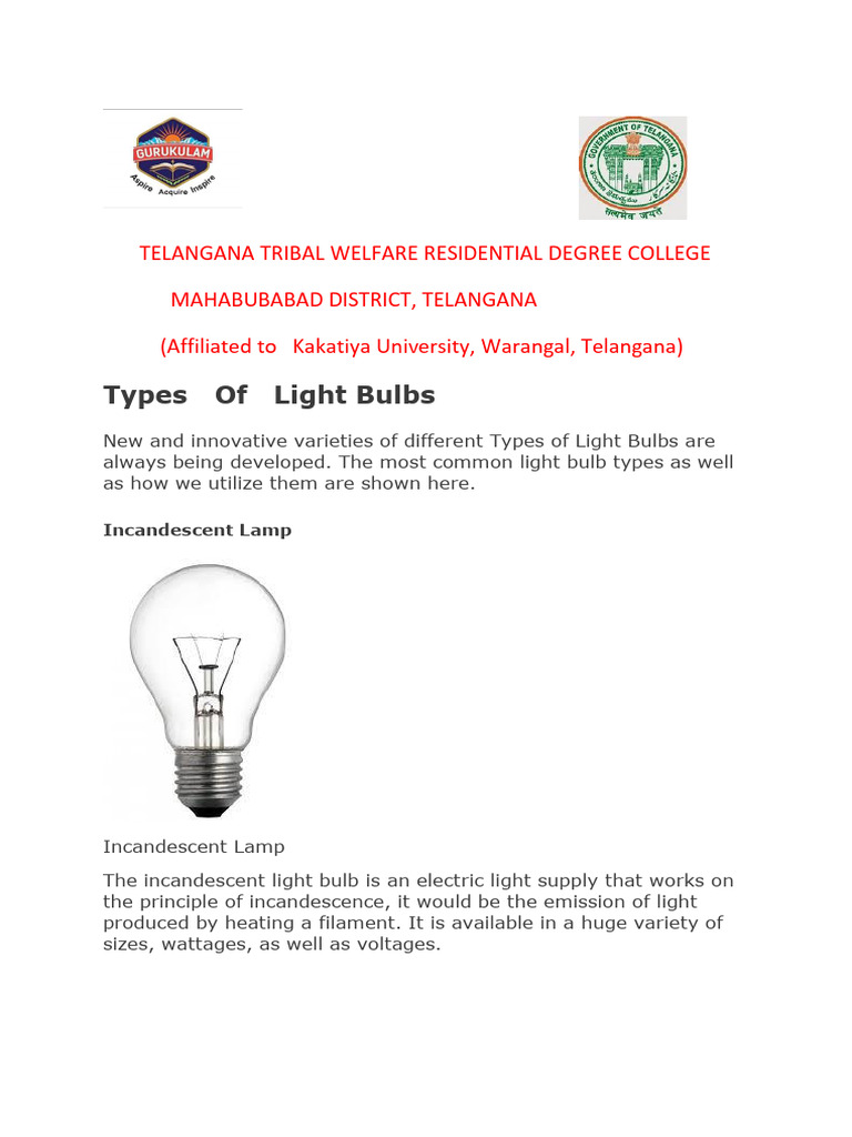 Types of Incandescent Light Bulbs | PDF | Compact Fluorescent Lamp ...