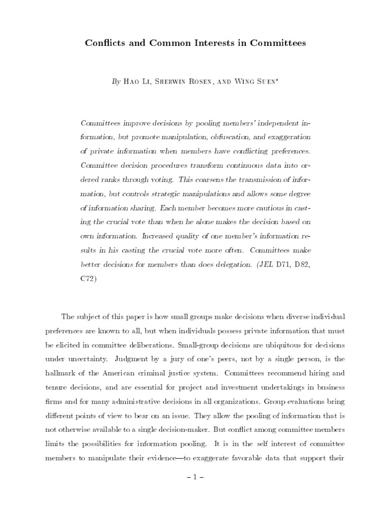Conflicts and Interests in Committees | PDF | Null Hypothesis ...