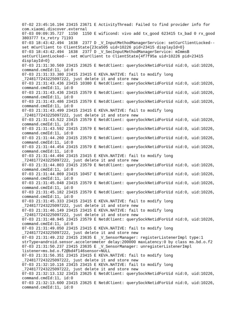 Android Log Errors and Debugging Insights | PDF | Software | Computer ...