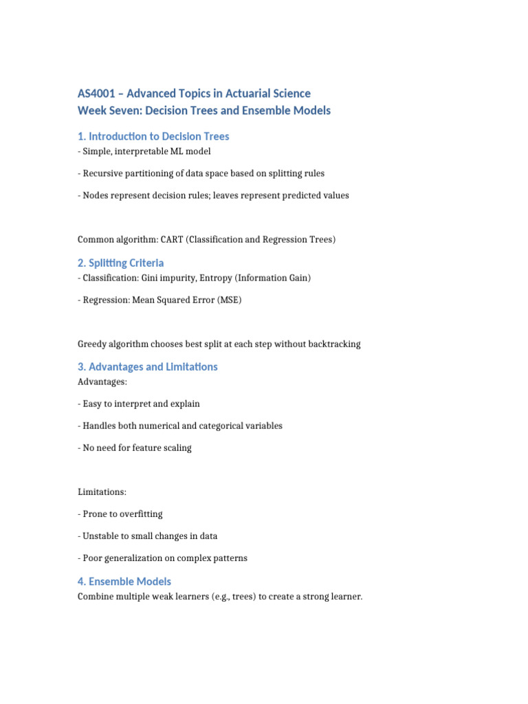 AS4001 Advanced Topics in Actuarial Science - Week Seven | PDF