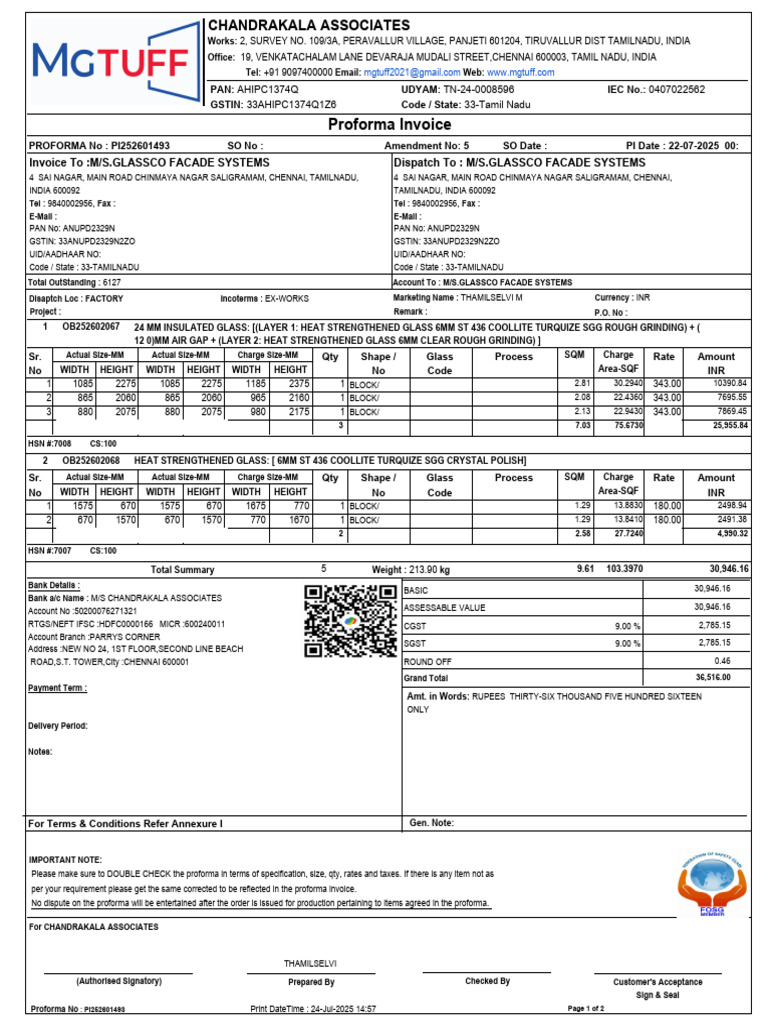 Proforma Invoice for Glass Supply | PDF | Letter Of Credit