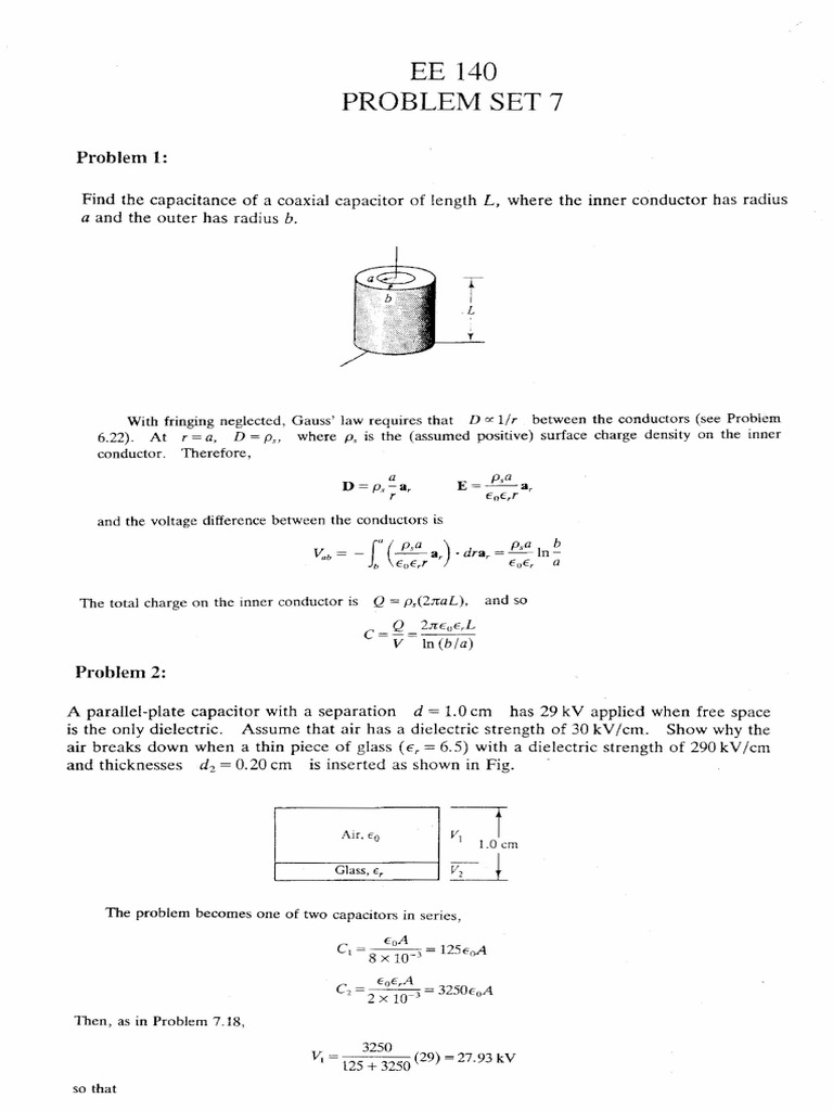 Coaxial and Parallel-Plate Capacitor Problems | PDF | Capacitor ...
