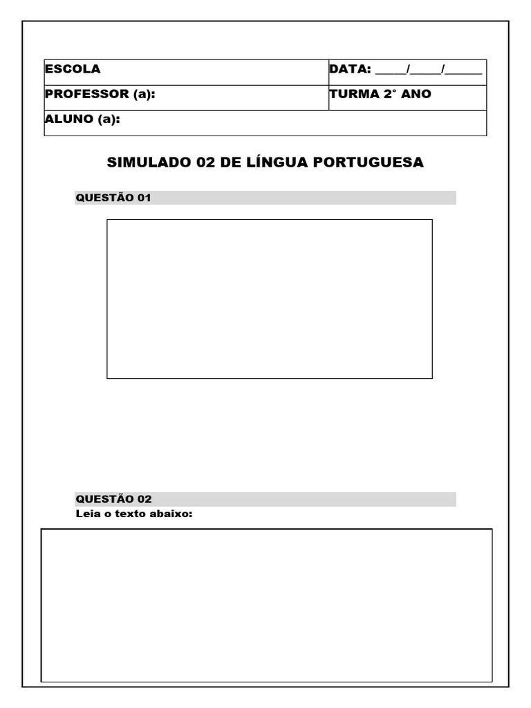 Simulado de Língua Portuguesa 2º Ano | PDF