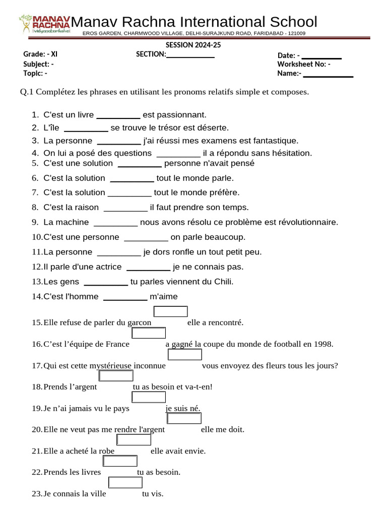 Exercices sur les pronoms relatifs en français | PDF