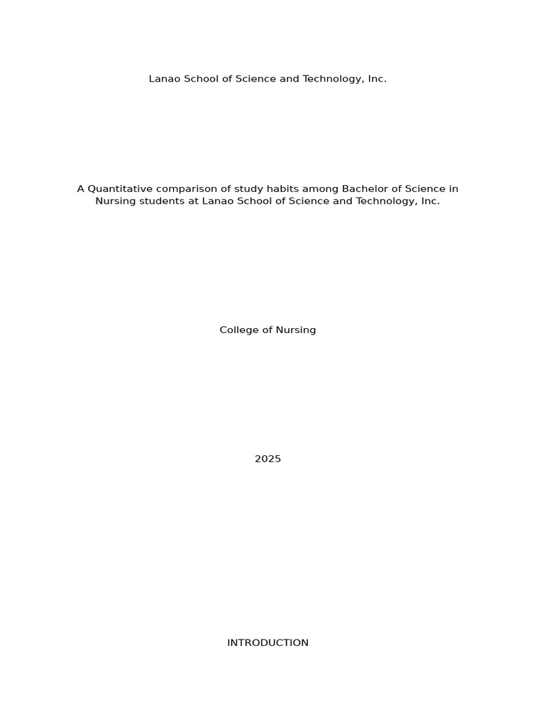 A Quantitative Comparison of Study Habits Among Bachelor of Science in ...