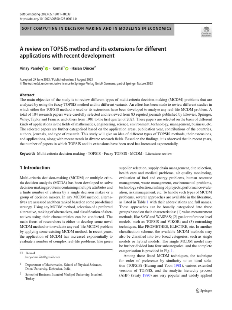 TOPSIS Method Review in MCDM | PDF