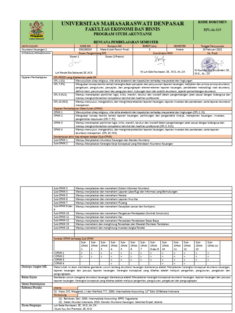 RPS OBE Akuntansi Keuangan 1 | PDF